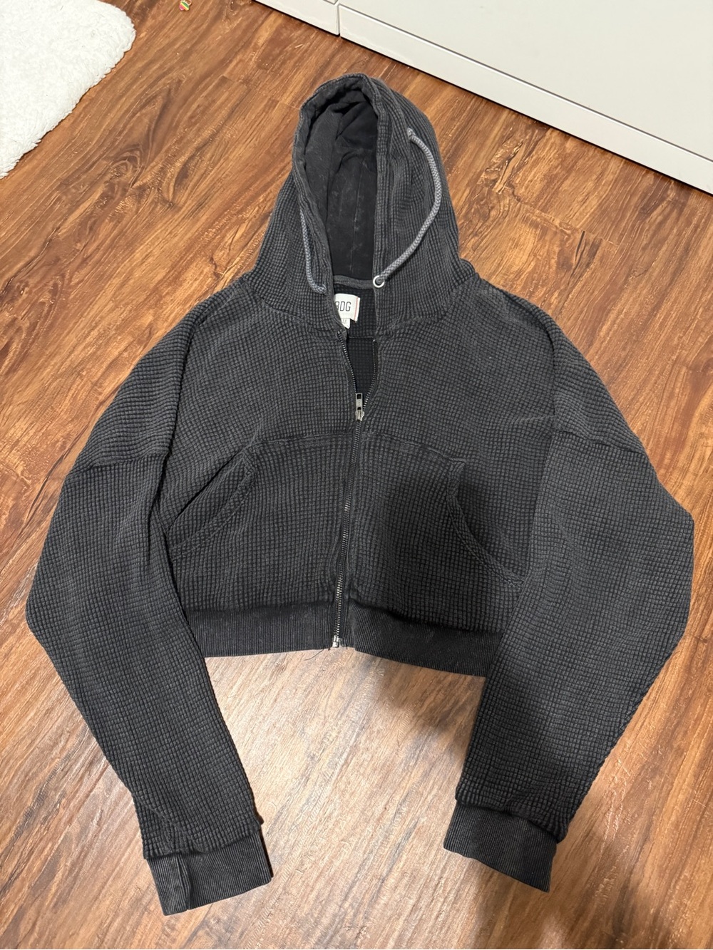 BDG urban outfitters waffle knit cropped acid gray hoodie